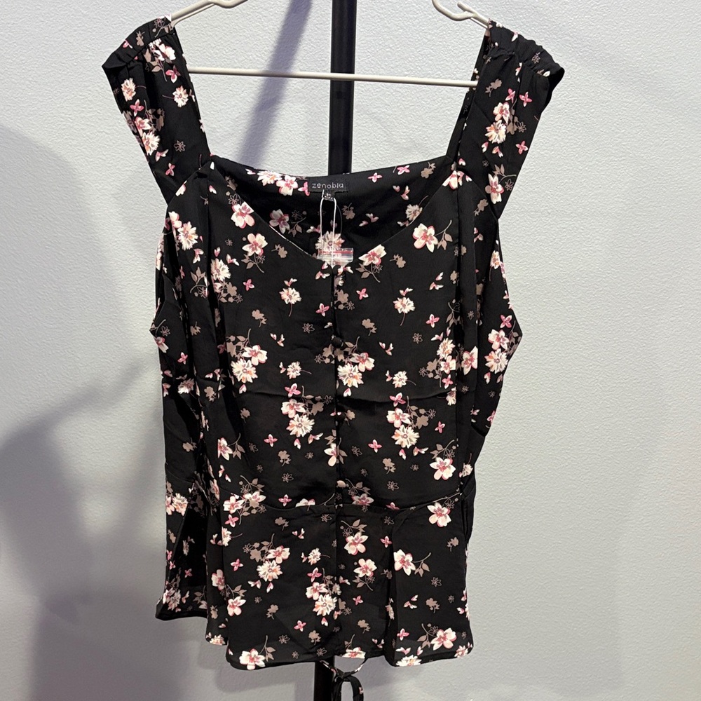 Ambiance Black and Pink Floral Blouse